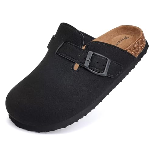 Image of Torotto Kids Suede Clogs Cork Footbed Toddler Slippers with Arch Support & Adjustable Straps for Boys Girls Indoor & Outdoor