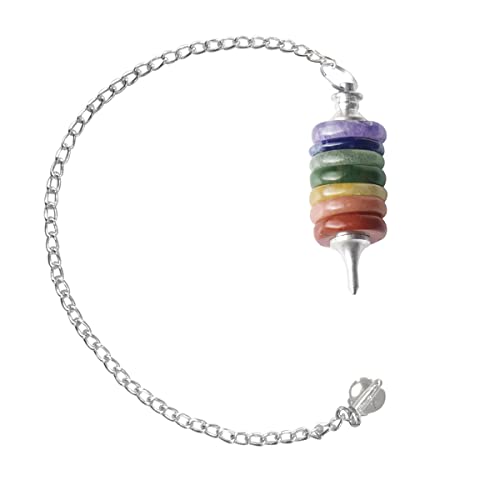 Image of Seven Chakra Crystal Pendulum for Dowsing Practices & Vastu Home Decor | Natural Gemstone Spiritual Tool | Healing Crystals for Reiki, Chakra Meditation | Feng Shui Vastu Decorative Crystal Pendulum