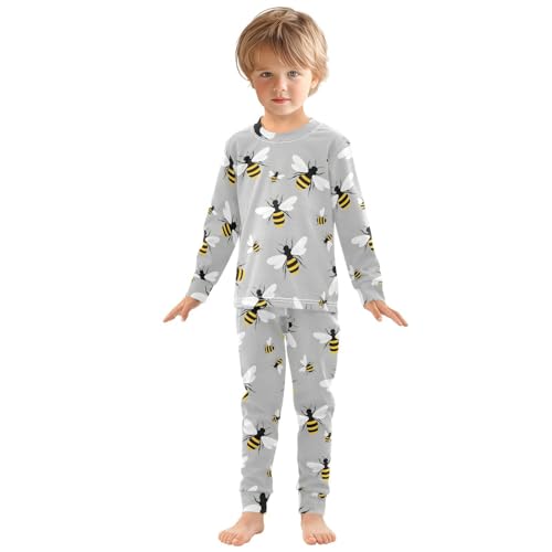 Pajama Sets Long Sleeve Bee Pattern on Gray Soft Comfy Sleepwear 2 Piece PJS 3-8T2