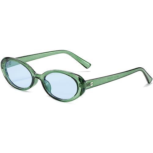 AIEYEZO Retro Oval Sunglasses for Women Fashion Small Oval Frame Sun Glasses 90s Vintage Style Shades (Green)