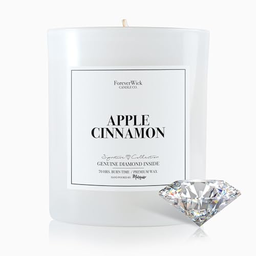 Apple Cinnamon Surprise Candle with Diamond Inside | Foreverwick Candles | Scented Soy Candles Gifts for Women Aromatherapy Candle Wax | Romance Candles All-Natural Organic Soy Candle 14oz | 70h