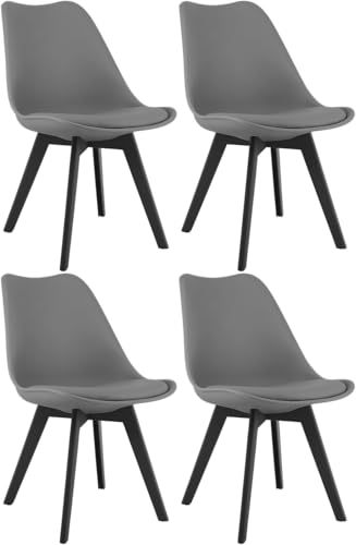 NMK HOME 4er Set Esszimmerstühle in Graphit – Designstühle aus Kunststoff mit Kunstleder und schwarzen Beinen, stilvolles Erscheinungsbild mit angenehmem Sitzgefühl