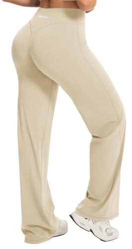 Image of JOYSPELS Straight Leg Yoga Trousers for Women UK 31.5" Light Khaki S