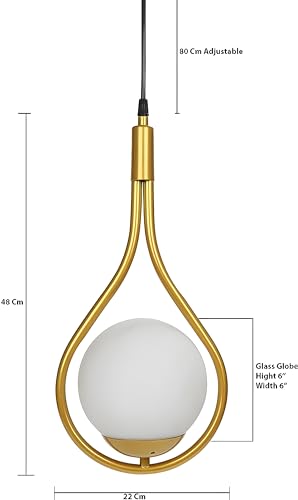 Image of Racket Shaped Golden Metal and Milky Glass Hanging Lights, Pendant Lamps for Dining Table, Kitchen Island, Bedroom, Living Room (Without Bulb)