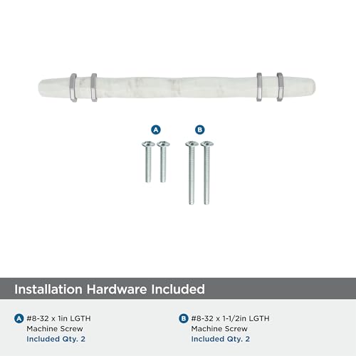 Image of Amerock 5-1 /16 inch Carrione Marble White /Polished Chrome Drawer Pull | 5-1 /16 inch (128mm) Center-to-Center Mounting Distance and 7-1 /2 inches Overall Length, Durable Zinc Cabinet Hardware