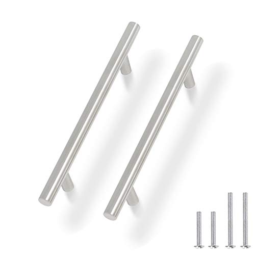 PinLin - Juego de 25 tiradores de armario con espacio para agujeros de 128 mm de níquel cepillado para puertas de cocina, pomos de acero inoxidable