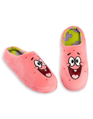 SPONGEBOB SQUAREPANTS Pantuflas rosas Patrick | Ropa de estar por casa mullida para adultos | Ropa de estar por casa con personajes de dibujos animados