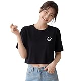 [AUSKY] Tシャツ レディース 半袖 クルーネック クロップド丈 ショート丈 綿混 ゆったり ロゴ プリント 薄手 通気性 体型カバー 韓国風 カジュアル シンプル おしゃれ 着回し 春 夏 秋 通学 通勤 トップス