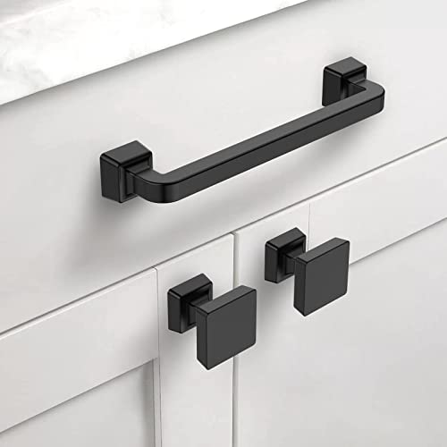 Image of Asidrama 5 Pack 1-1 /4 inch Matte Black Kitchen Cabinet Knobs Dresser Knobs Drawer Knobs Cabinet Hardware Zinc Knobs for Dresser Drawers