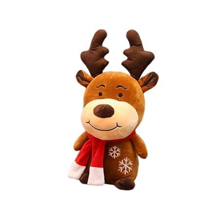 Tinytotem Christmas Reindeer Soft Toy Plushie Plush Stuffed Animal Red Scarf Christmas Gift for Kids Boys & Girls Gifts Decoration Plushie (21 cm)