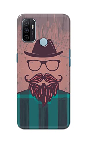 Image of PRINTFIDAA Man Icon with Beard Shirt Hipster Printed Designer Hard Case for Oppo A53 / A53S Back Cover -(e) RPM1001