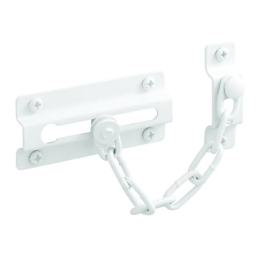 Defender Security U 9852 Chain Door Guard, Stamped Steel w/Steel Chain, White Painted Finish