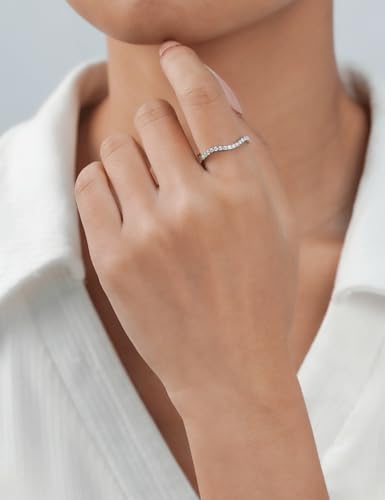 IMOLOVE Moissanite Wedding Bands for Women, Simple Trendy 0.3 Carat Silver Eternity Wedding Band Fashion Moissanite Stackable Rings for Women with 18K White Gold Plated Size 5-114
