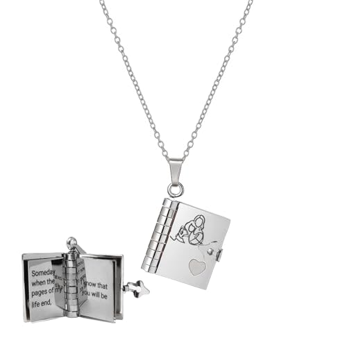 Granddaughter Book Necklace For Granddaughters - The Most Beautiful Chapter Book Adjustable Silver Gold Book Pendant with 6 Pages Engraved Information Jewelry Gifts from Grandma (granddaughter-silver)