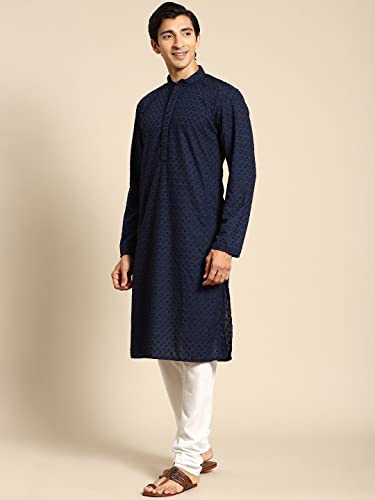 Image of Rajubhai Hargovindas Men Pure Cotton Chikankari Embroidered Straight Kurta