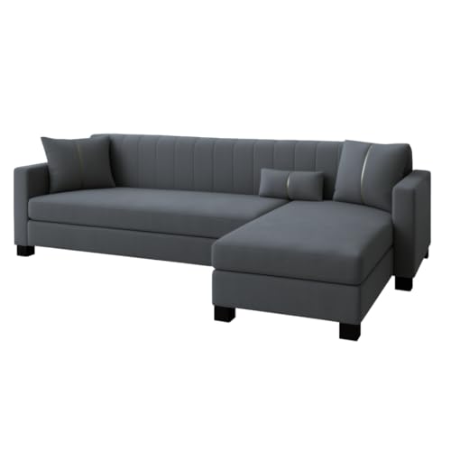 Image of SOCOZI Almeria 4 Seater RHS L Shape Sofa Set | Soft Velvet Suede Fabric Sofa | Modern Design | Plush Comfort Cushions for Living Room (Dark Grey)