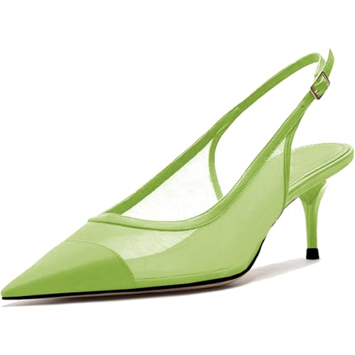 Image of Mesh Kitten Heels for Women Slingback Design with Pointed Toe Breathable and Stylish Elegant Low Heel for Comfort