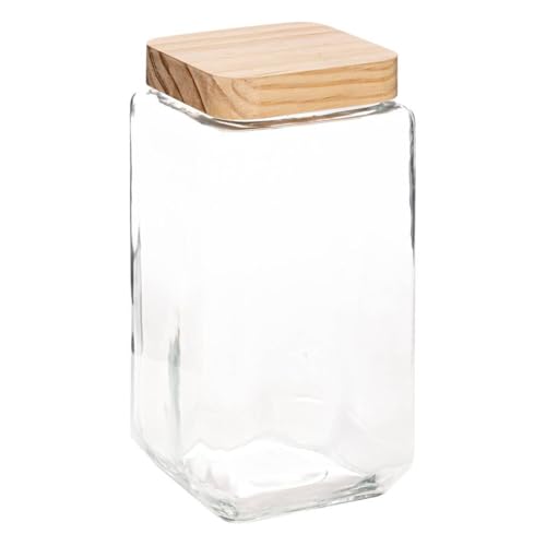 Vaso quadrato in vetro con coperchio in pino 2L