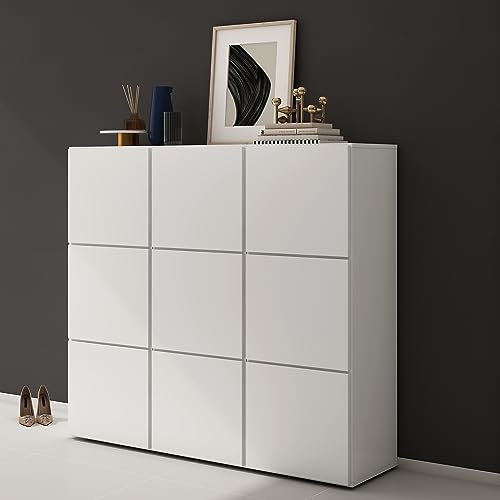 doporro Scarpiera Ingresso Componibile 135x36x120 cm con 18 Ripiani in Legno Bianco Opaco, Mobile Porta Scarpe Salvaspazio Armadio Multiuso con Grande Capacità per Corridoio o Camera