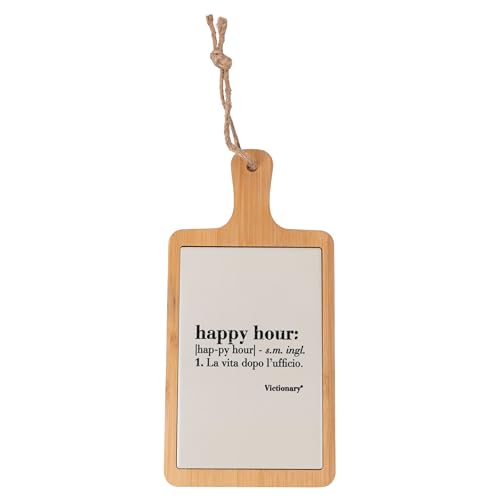 Tagliere in legno di bambù e ceramica, con scritta, 15x29,5 cm, Victionary