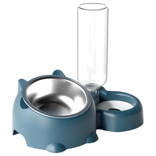 2025 Cat Food and Water Bowl Set Dog Dish with Water Dispenser Double Dog Cat Bowls Automatic Water Dispenser Bottle No-Spill Pet Feeder Removable Cat Dish Pet Feeder Bowl for Dogs (Blue)
