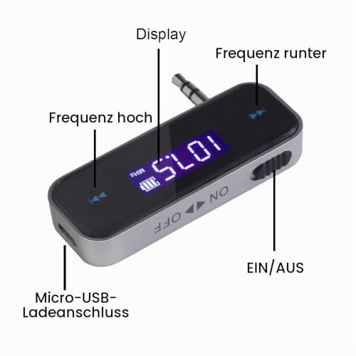 Mini Drahtlos FM Transmitter Sender UKW Handy Wireless Auto AUX-Adapter mit Integriertem Aux Port...