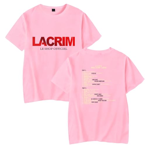 Lacrim T-shirt col rond à manches courtes pour homme et femme Style décontracté et élégant Vêtements de voyage Hip Hop Streetwear, Rose - HL13007, L