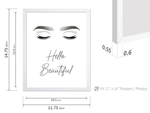 Image of Poster Master Fashion Poster - Hello Beautiful Print - Trendy Art - Modern Art - Minimal Art - Gift for Men, Women & Fashionista - Glam Decor for Dorm, Living Room or Bedroom, 11x14 White Framed