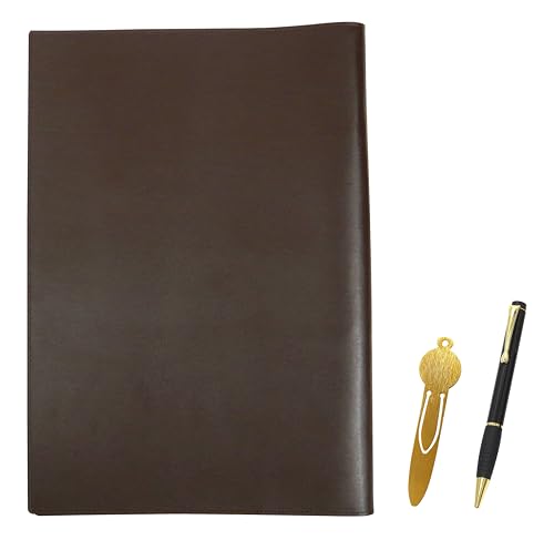 メタルしおり付 再生牛革A4ブック&ノートカバー茶 ミッドナイトラバー回転ボールペンセット 黒 NKK01-A4-014C-T102BP-B