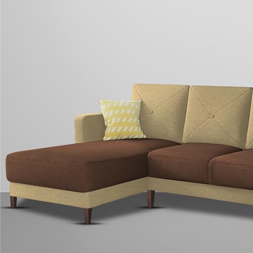 Image of Baloney LHS 6 Seater L Shape Sofa Set for Living Room (Cream Brown Fabric) Premium Fabric Sofa