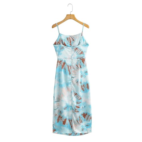 Robe à enfiler imprimée satin bleu femme taille M à nouer printemps - 6