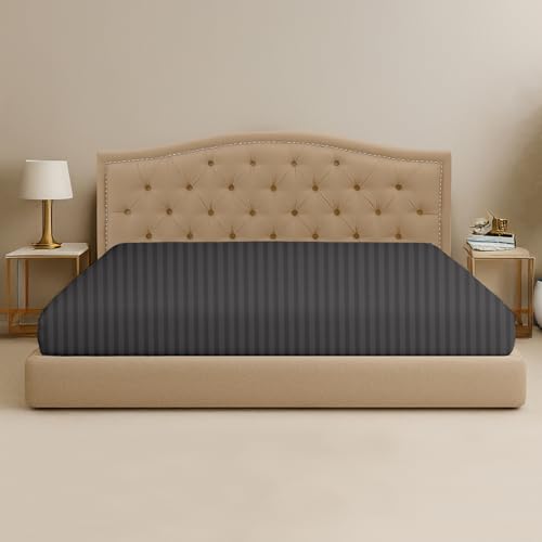 SGI bedding 80″W × 98″L 1Pc Texas King Fitted Sheet Only 100% Egyptian Cotton - 600 TC Fits 15" Deep Pocket - Soft Breathable Luxury Oversized Sheets, for Extra Large Beds - Dark Gray Stripe