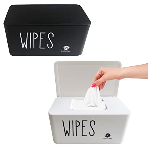 Image of Moorfowl 2 Pack Baby Wipes Dispenser,Upgarde Size(8.2L x 4.9W x 3.9H inches),Baby Wipes Container Holder for Bathroom Flushable Wipe Box Dispenser for Home Office Car (Black & White)