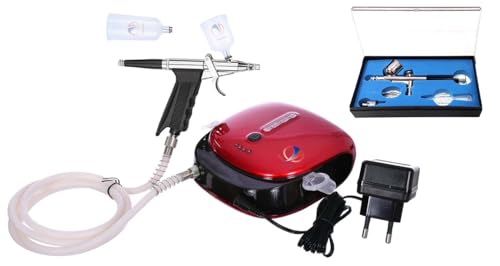 Image of Mini Air Compressor with 2 Types Air Brushes for Art, Tattoo, Barber, Nail Art, Cake Decor, Makeup, Model Painting Etc. (Mini Air Compressor with 2 Pen Gun)