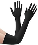 Oliyoupak Women's Long Satin Gloves for Weddings, Prom, Formal Events - Stretchy Elbow Length Evening Gloves (Black, One Size)