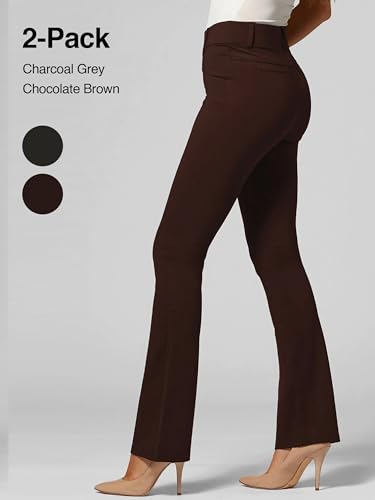 Conceited 2-Pack Stretch Slacks for Women - Wear to Work - Bootcut Dress Pants with Pockets - Charcoal, Brown - (Large)3