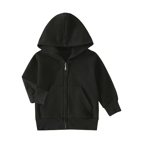 Kapuzenjacke Baby Mädchen Junge Hoodie mit Reißverschluss Warme Jacke Einfarbige Langarm Übergangsjacke Weiche Mantel Strickjacke Softshelljacke (Black, 12-18 Months)