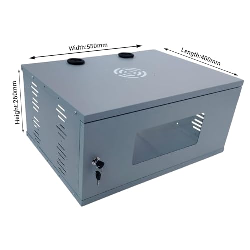Image of 4U Metal Rack for DVR /NVR /Network Switches - Lockable, Glass Front, Ventilated with Top & Side Airflow, 2-Way Cable Management Holes - 260x550x400mm Secure Equipment Cabinet