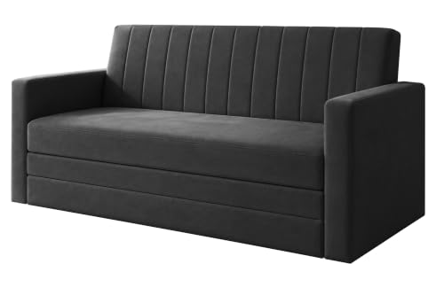 Image of Los Angeles Modern Velvet 3-Seater Sofa Cum Bed with Armrest, Multipurpose Convertible Sleeper Couch Sofa for Living Room, Bedroom & Office- Black Color