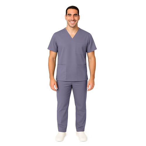 M&M SCRUBS Men Scrub Set Medical Scrub Top and Pants XS Charcoal