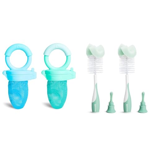 Image of Munchkin 2 Count Fresh Food Feeders and 2 Pack Snack Catchers Cups for Toddlers, Blue/Mint and Pink/Purple