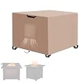 Kovshuiwe Porch Shield Fire Pit Cover Square-600D Fabric Waterproof and Resistant, Fits Outdoor For 28-32 Inch Fire Pit /Table Cover, Gas Fire Pit Cover-32"L x 32"W x 24"H, Khaki