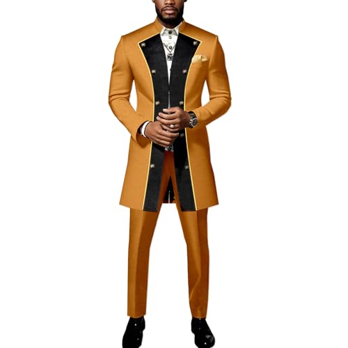 African Suit for Men Traditional Kente Print Splice Velvet Blazer and Pants 2 Piece Set Outfits Wedding Party