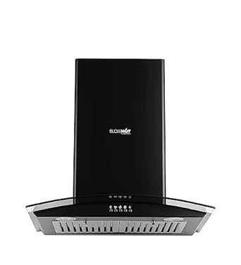 BLOWHOT 60 Cm 1200 m3/hr Chimney | Curved Glass Hood | Baf?e Filter | Push Control | Led Lights | Metal Blower | (LIfetime - 10 Years) Warranty On Motor Free Installation Kit, Electra S BPC (Black)
