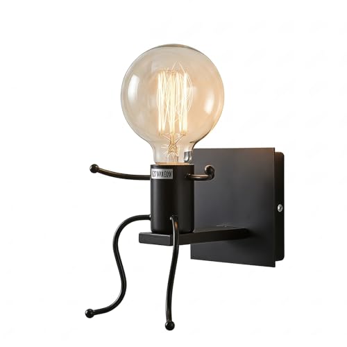 HJXDtech Creative Belle Nain Lampe de Murale Industriel Rétro Noir Métal E27 Applique Murale (Asseoir)
