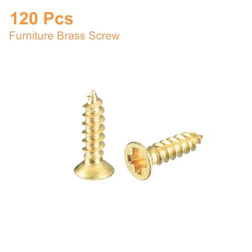 uxcell 120Pcs Tornillos de Latón para Madera, M2 x 8mm, Cabeza Plana Phillips, Tornillo Autorroscante para Carpintería, Bisagras de Puerta, Muebles de Madera miniatura 3