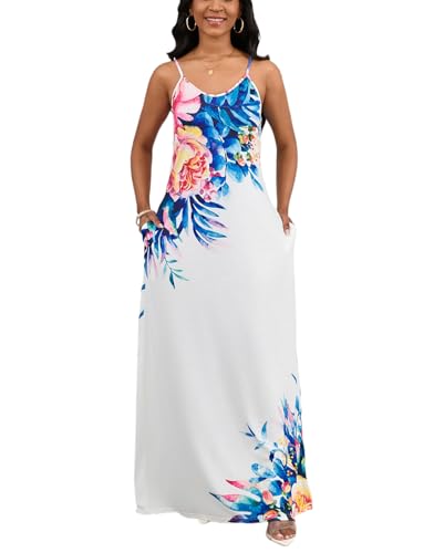Summer Maxi Dress for Women 2025 Plus Size Casual Sexy Floral Sleeveless Vacation Long Sundresses with Pockets