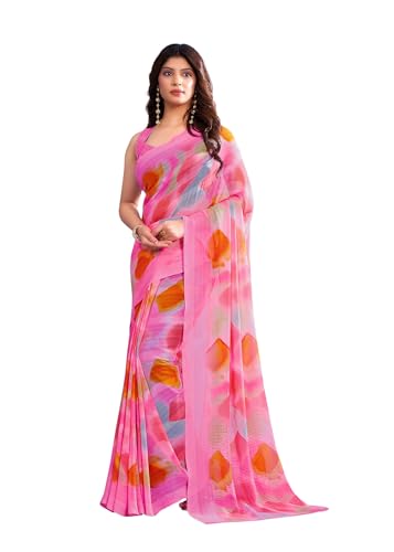Image of Jaanvi fashion Women's Georgette Saree with Unstitched Blouse Piece