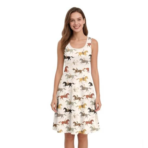 Image of Women Stylish Tank Dresses Sleeveless Round Neck Midi Casual Dress with Pocket for Summer