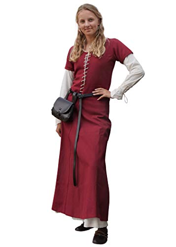 Battle-Merchant Mittelalter Kleid mit Schnürung für Damen Cotehardie AVA - Kurzarm - Baumwolle - Verkleidung - Wikinger - LARP - Kostüm, Weinrot,...